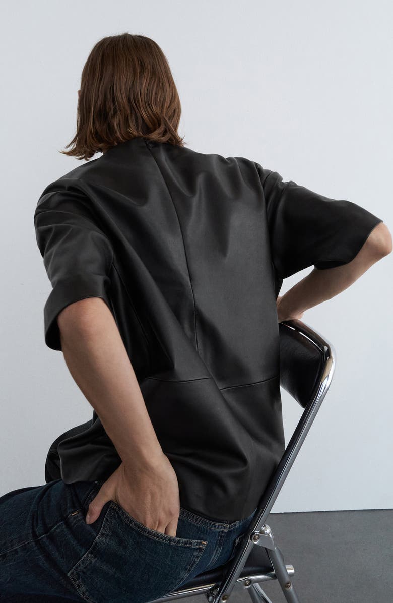 MANGO Selection Oversize Leather T-Shirt, Alternate, color, Black
