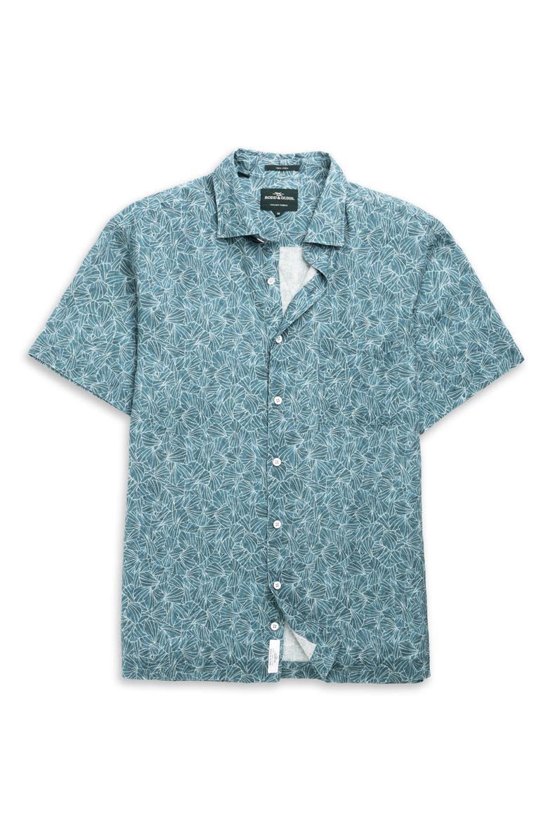 Rodd & Gunn Whitlaker Leaf Print Short Sleeve Linen Button-Up Shirt, Alternate, color, 