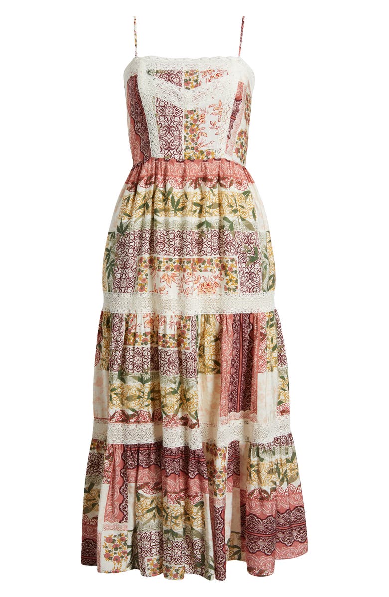 Chelsea28 Lace Inset Patchwork Midi Dress, Alternate, color, Burgundy Print Mix