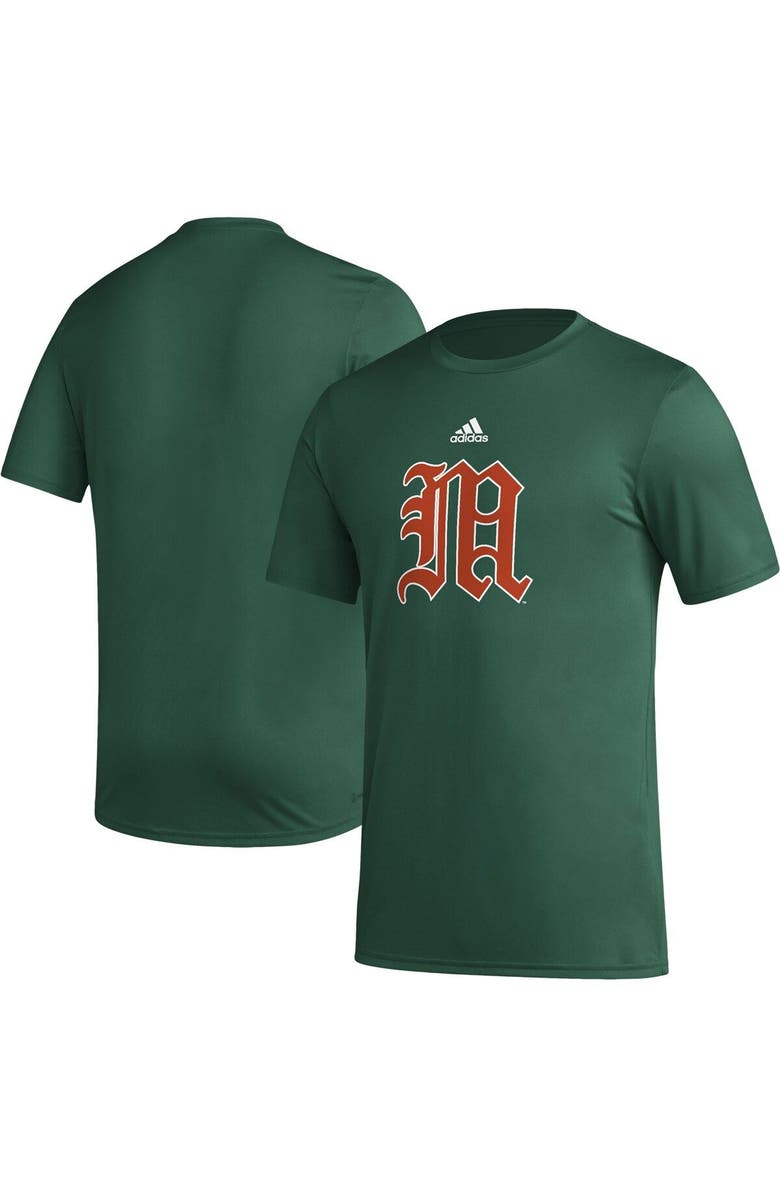 adidas Men's adidas Green Miami Hurricanes Basics Secondary Pre-Game AEROREADY T-Shirt, Main, color, 