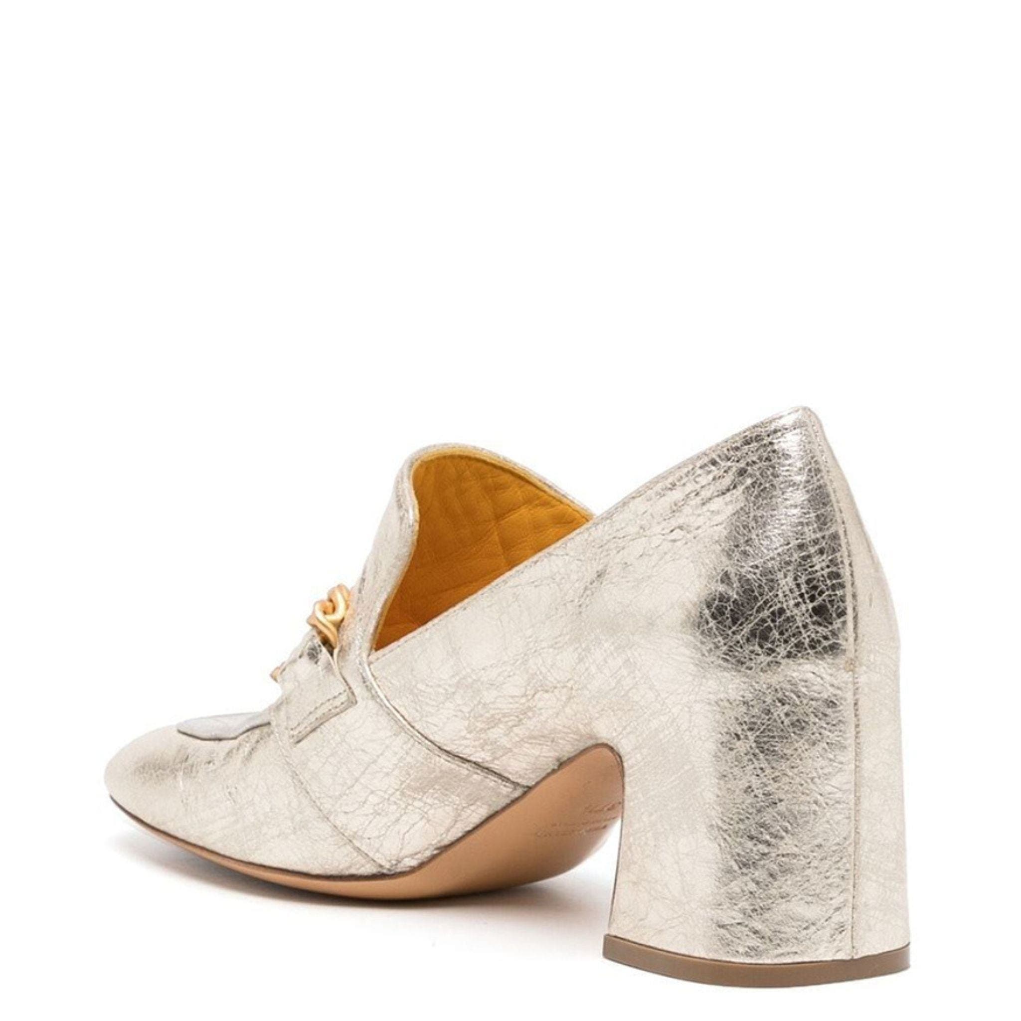 Mid Heel Loafer With Chain, Alternate, color, Gold/Silver