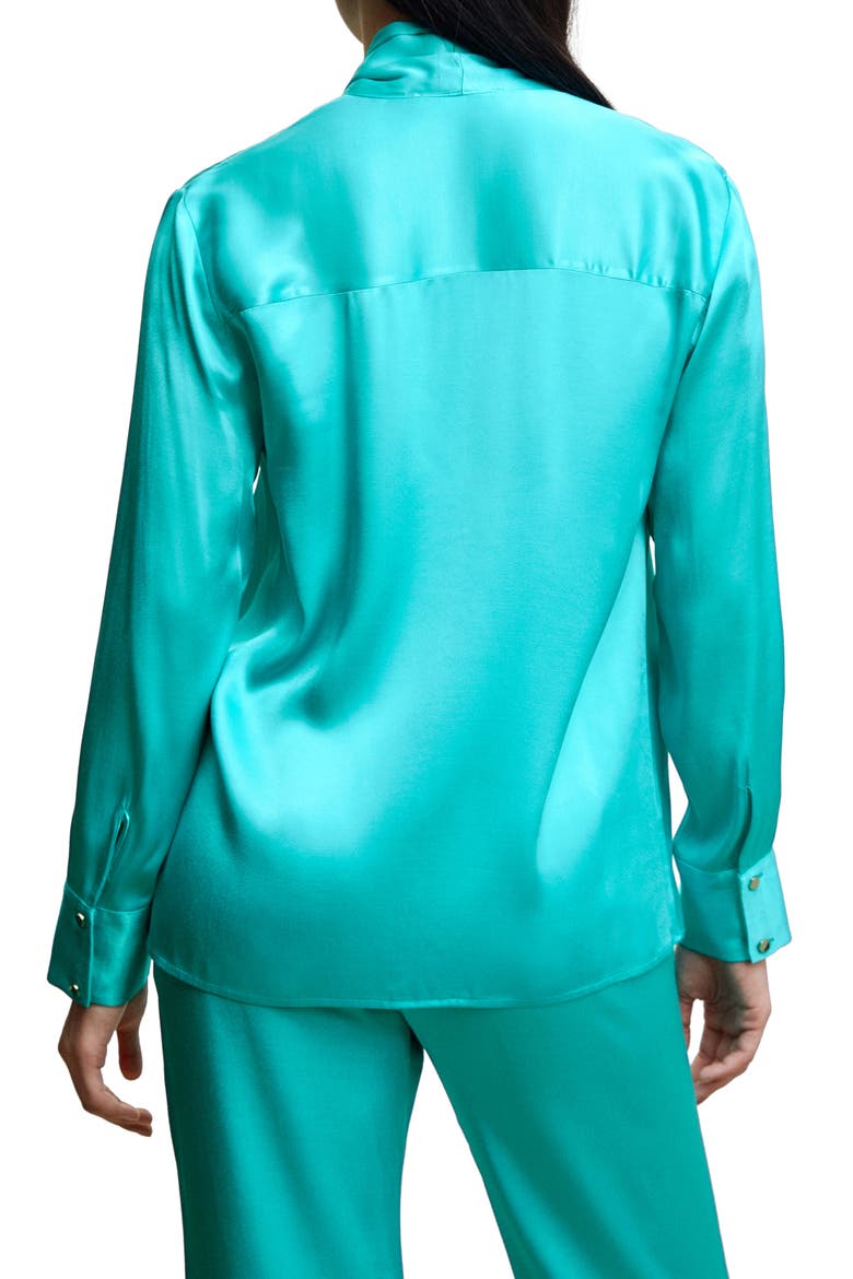 Tie Neck Satin Blouse, Alternate, color, TURQUOISE
