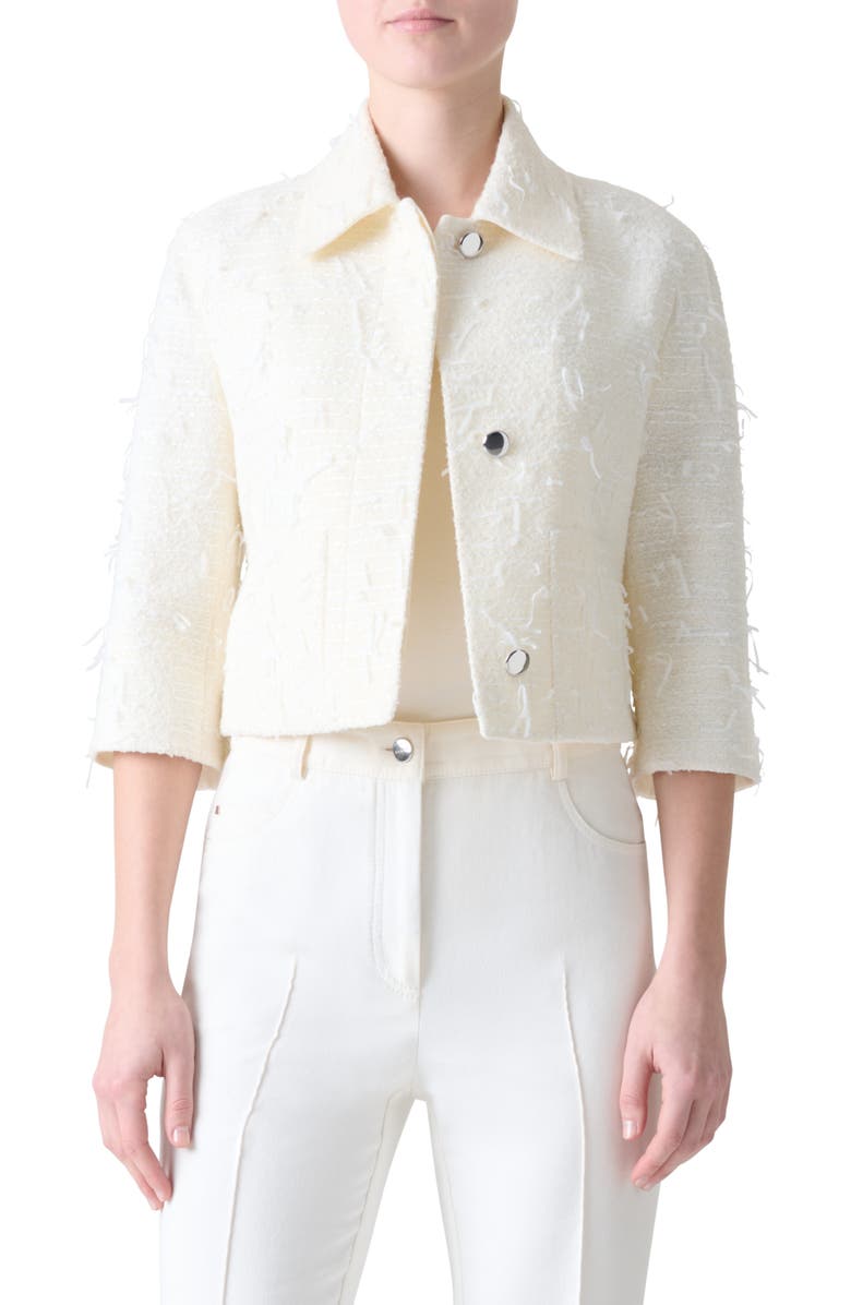 Akris Winslow Sequin Bouclé crop Jacket, Main, color, Ecru