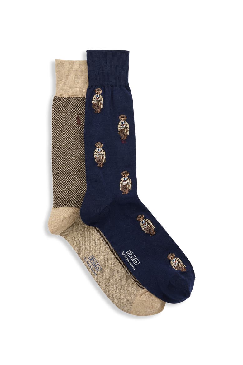 Big & Tall Charles Bear 2-pk Crew Socks, Main, color, NAVY