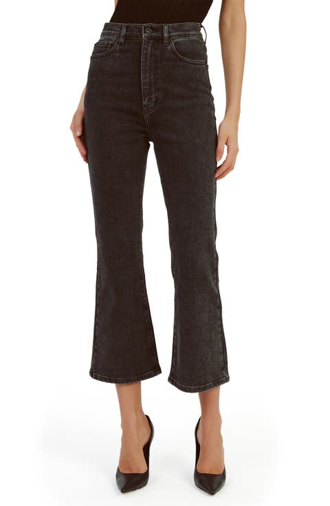 Heidi High Waist Flare Crop Jeans (Washed Black)