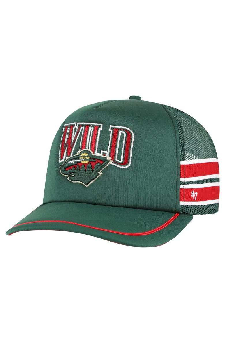 '47 Men's '47 Green Minnesota Wild Sideband Stripes Trucker Snapback Hat, Main, color, Green