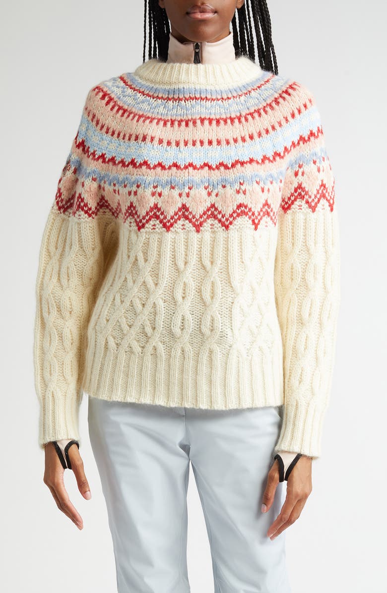 Moncler Grenoble Fair Isle Cable Knit Sweater, Main, color, 