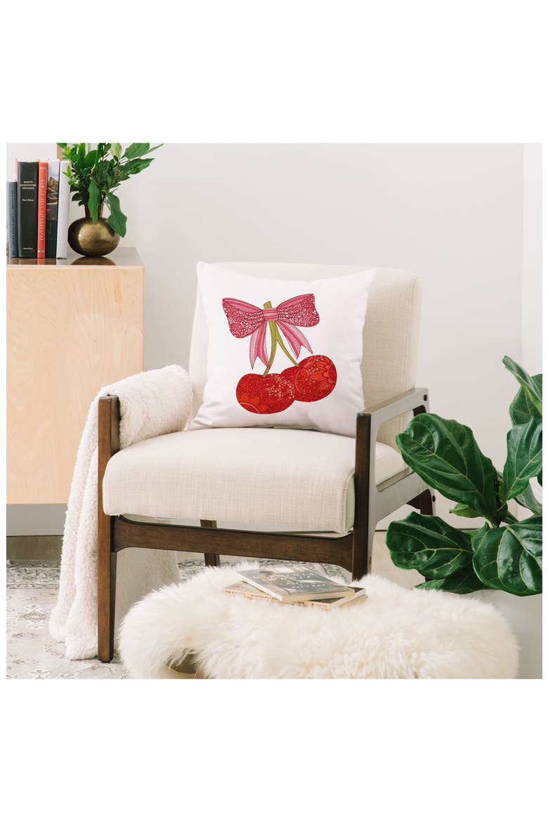 Cherries With A Bow Throw Pillow, Alternate, color, RED