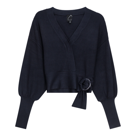 Sweater Knit Wrap Buckle Belt Cropped Cardigan