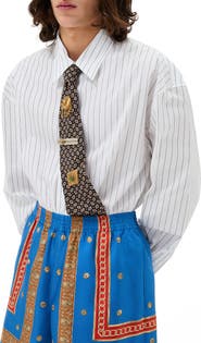 Versace First Line Loose Fit Stripe Cotton Poplin Button-Up Shirt