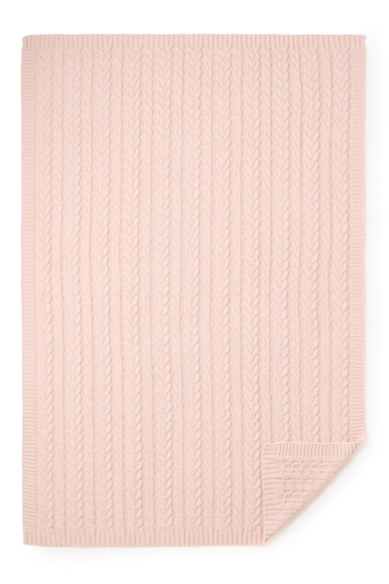 Horseshoe Cable Knit Cotton Blanket, Alternate, color, PINK