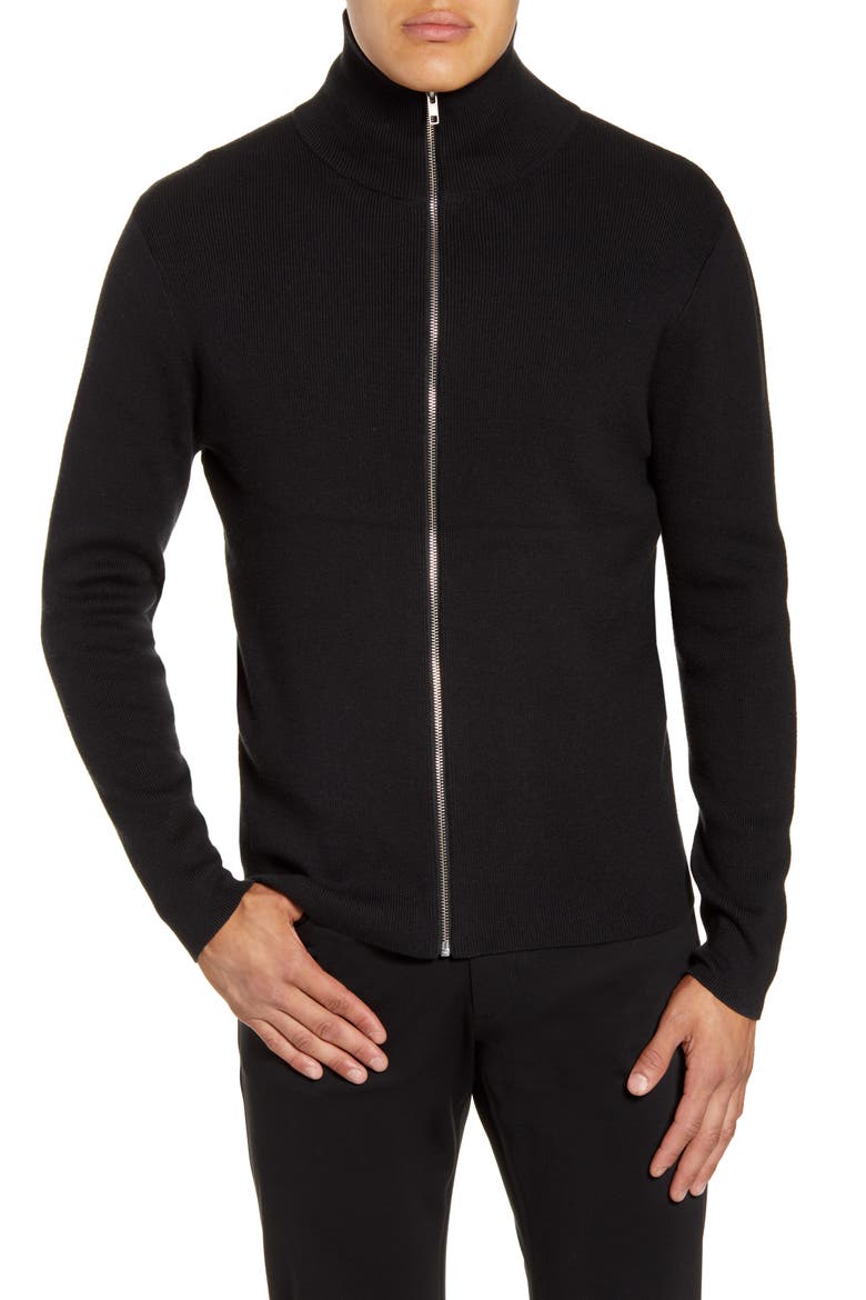 Mock Neck Zip Sweater, Alternate, color, BLACK CAVIAR