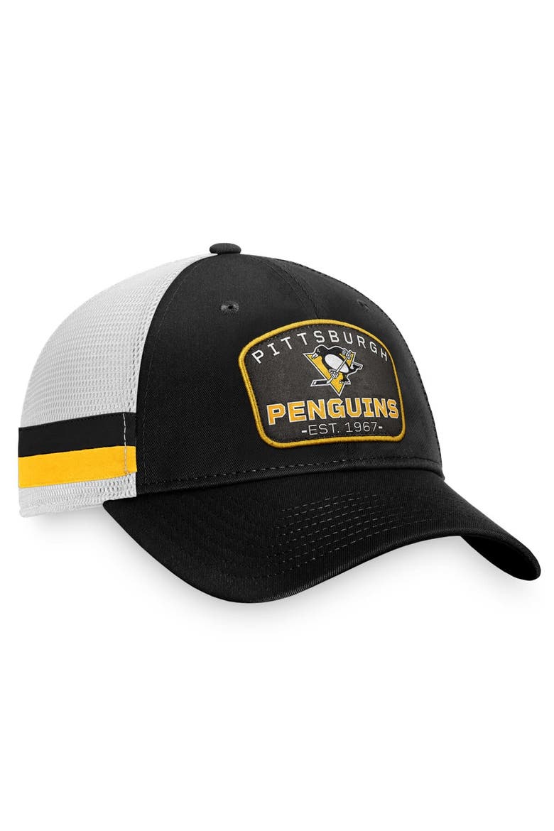 Men's Fanatics Branded Black/White Pittsburgh Penguins Fundamental Striped Trucker Adjustable Hat, Alternate, color, Black