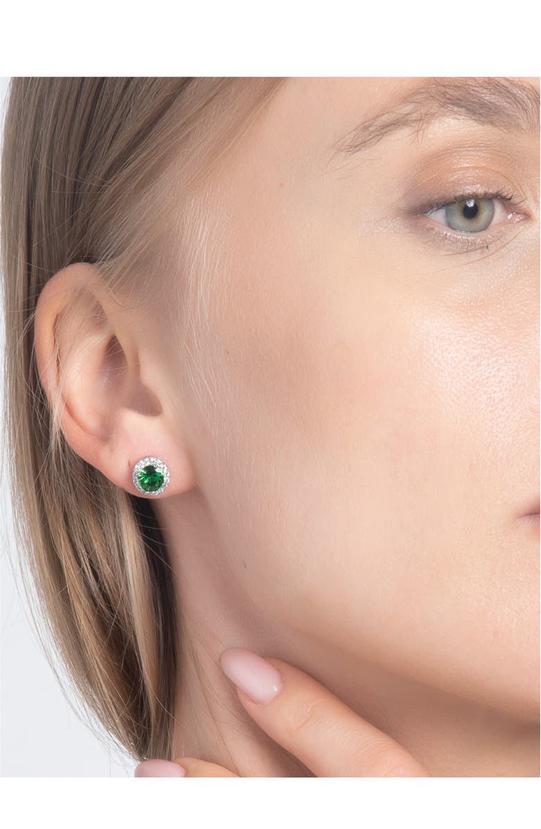 BEST SILVER Sterling Silver Brilliant Cubic Zirconia Halo Round Stud Earrings, Alternate, color, Emerald/ Silver