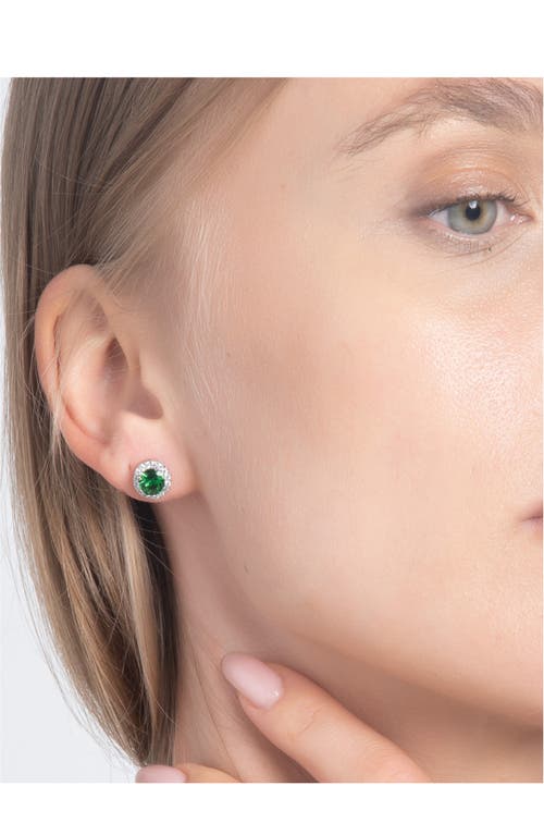Best Silver Sterling Silver Brilliant Cubic Zirconia Halo Round Stud Earrings In Emerald/silver