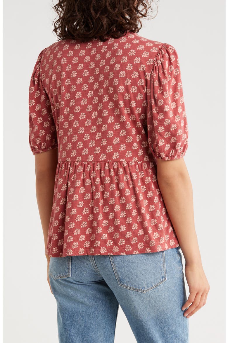 Mixed Print Puff Sleeve Cotton Babydoll Top, Alternate, color, RED FLORAL