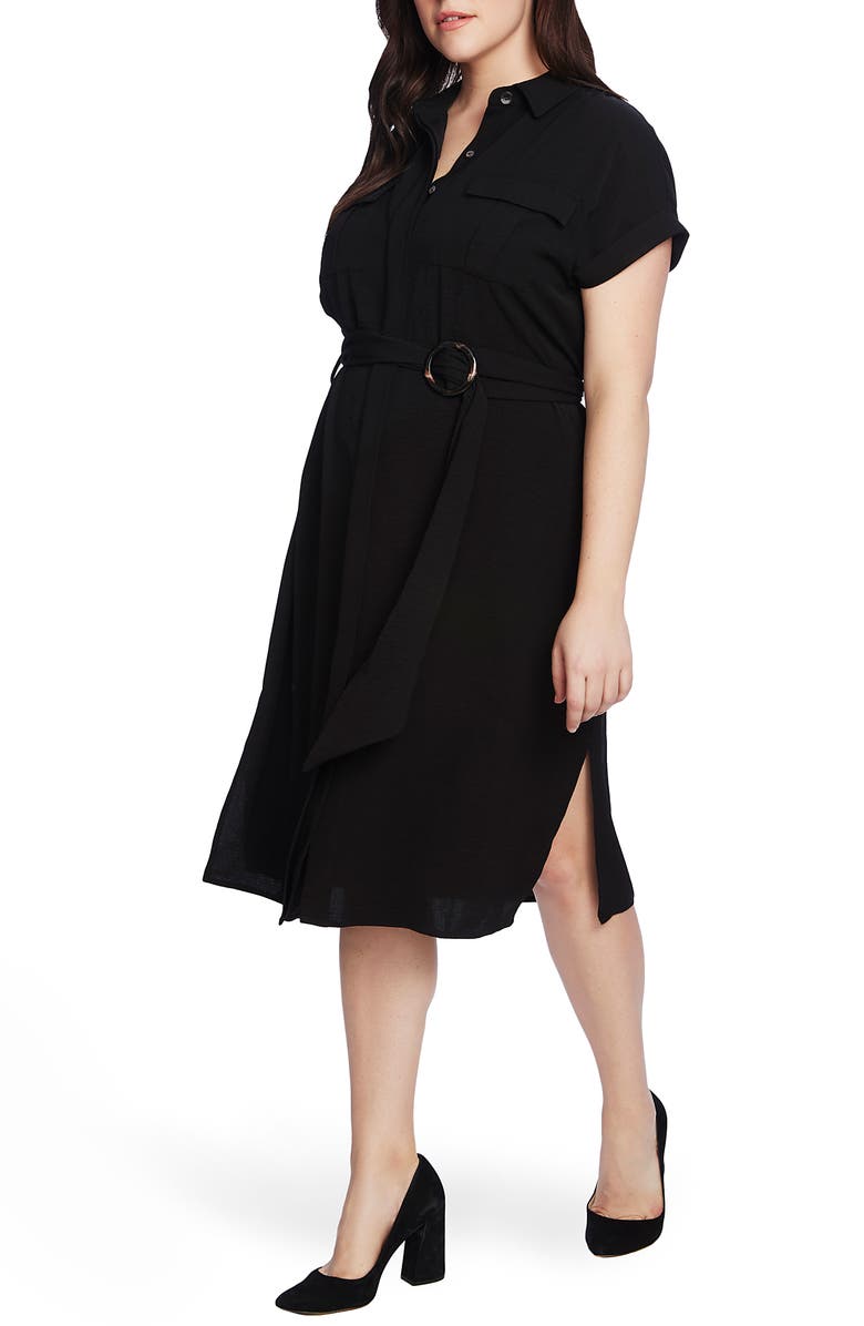 Vince Camuto Rumple Twill Belted Midi Dress, Alternate, color, 