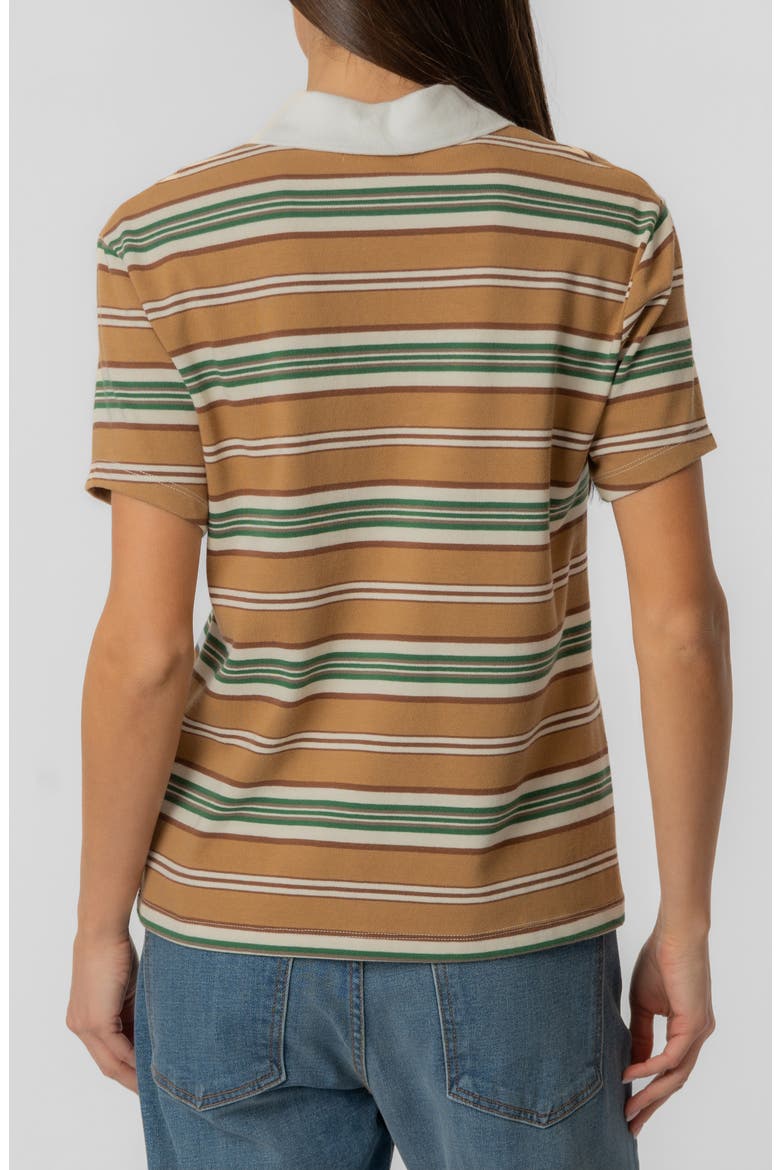 Livvy Stripe Polo, Alternate, color, IVORY/ BROWN