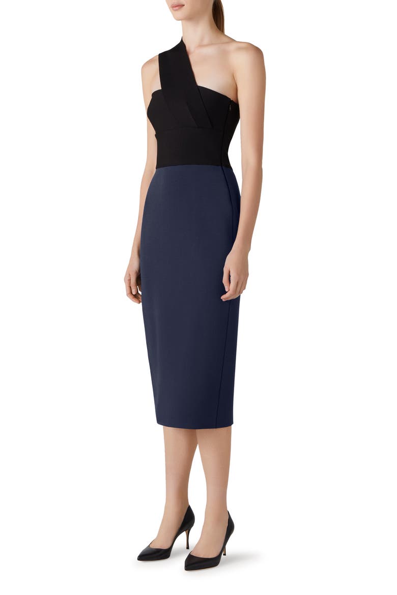 Colorblock One Shoulder Milano Knit Dress, Alternate, color, NAVY/ BLACK