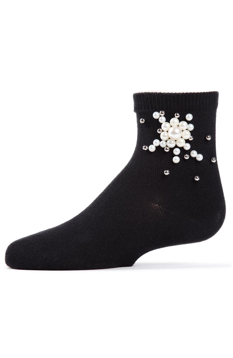 MeMoi Pearl Burst Crew Socks, Main, color, Black