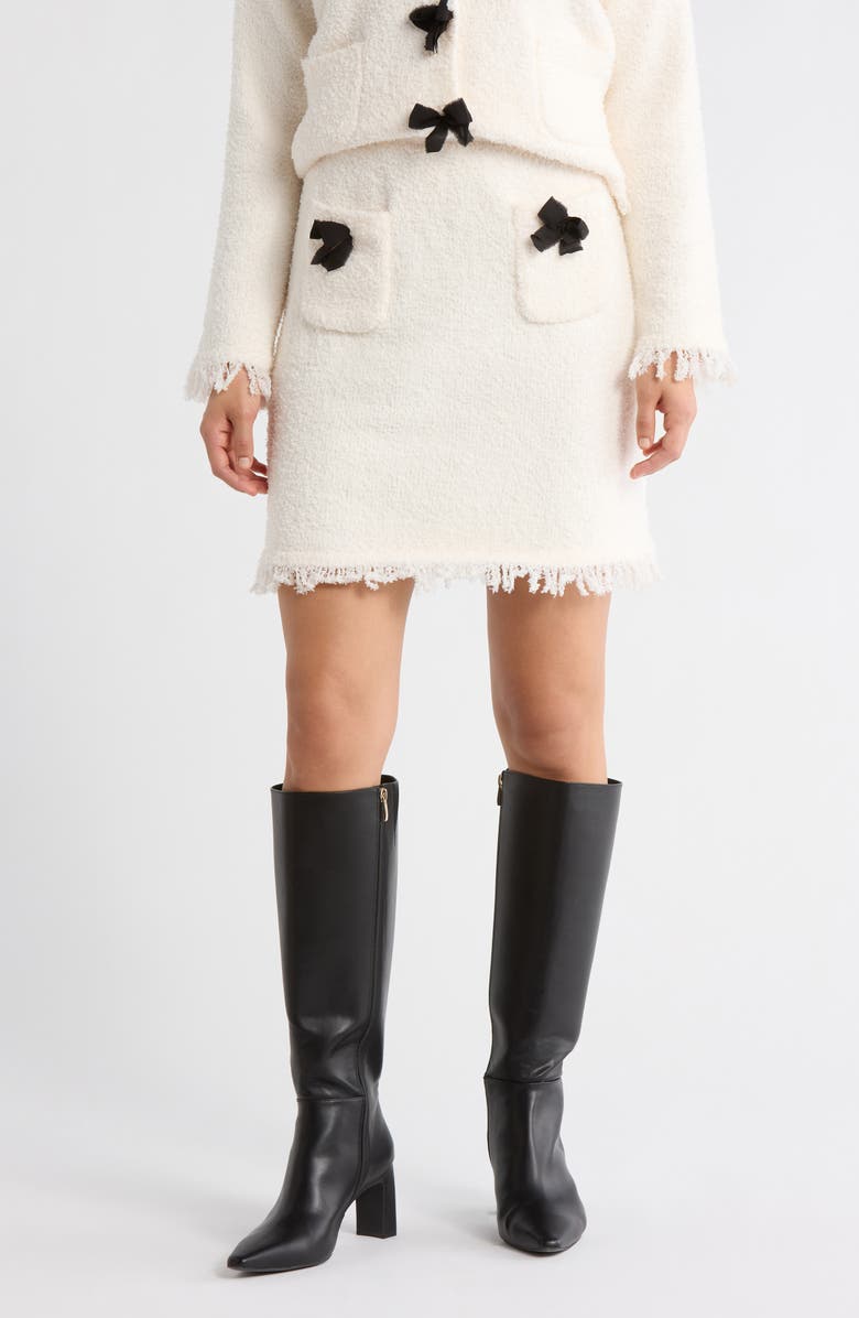 Adrianna Papell Textured Bow Detail Skirt, Main, color, Ivory/ Black