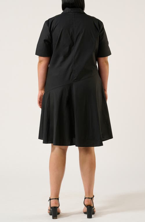 Estelle Obsidian Short Sleeve Polished Cotton Shirtdress In Black