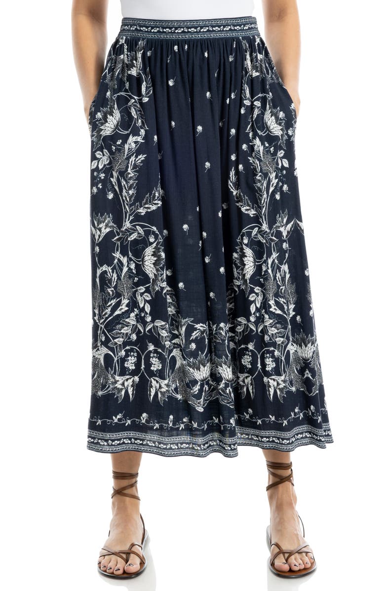 MAX STUDIO Floral Pull-On Skirt, Main, color, Indigo/ Cream
