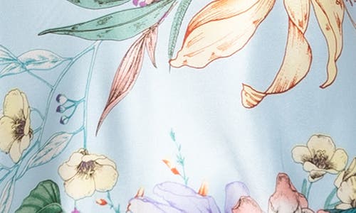 In Bloom By Jonquil Stretch Satin Sky Blue Lace Trim Floral Print Chemise In Sky Blue