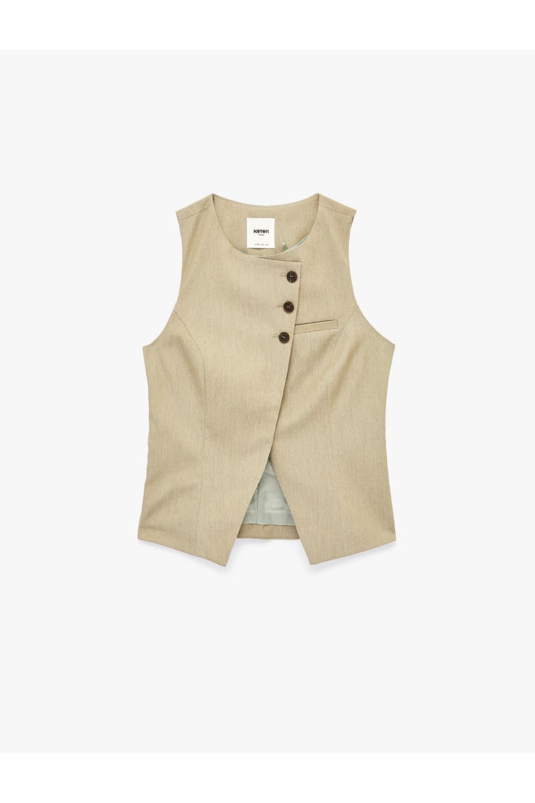 Sleeveless Button-Down Vest, Alternate, color, KHAKI