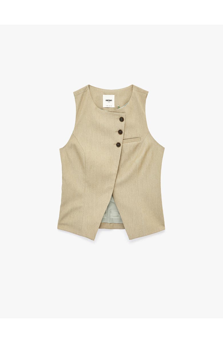 Koton Sleeveless Button-Down Vest, Alternate, color, Khaki