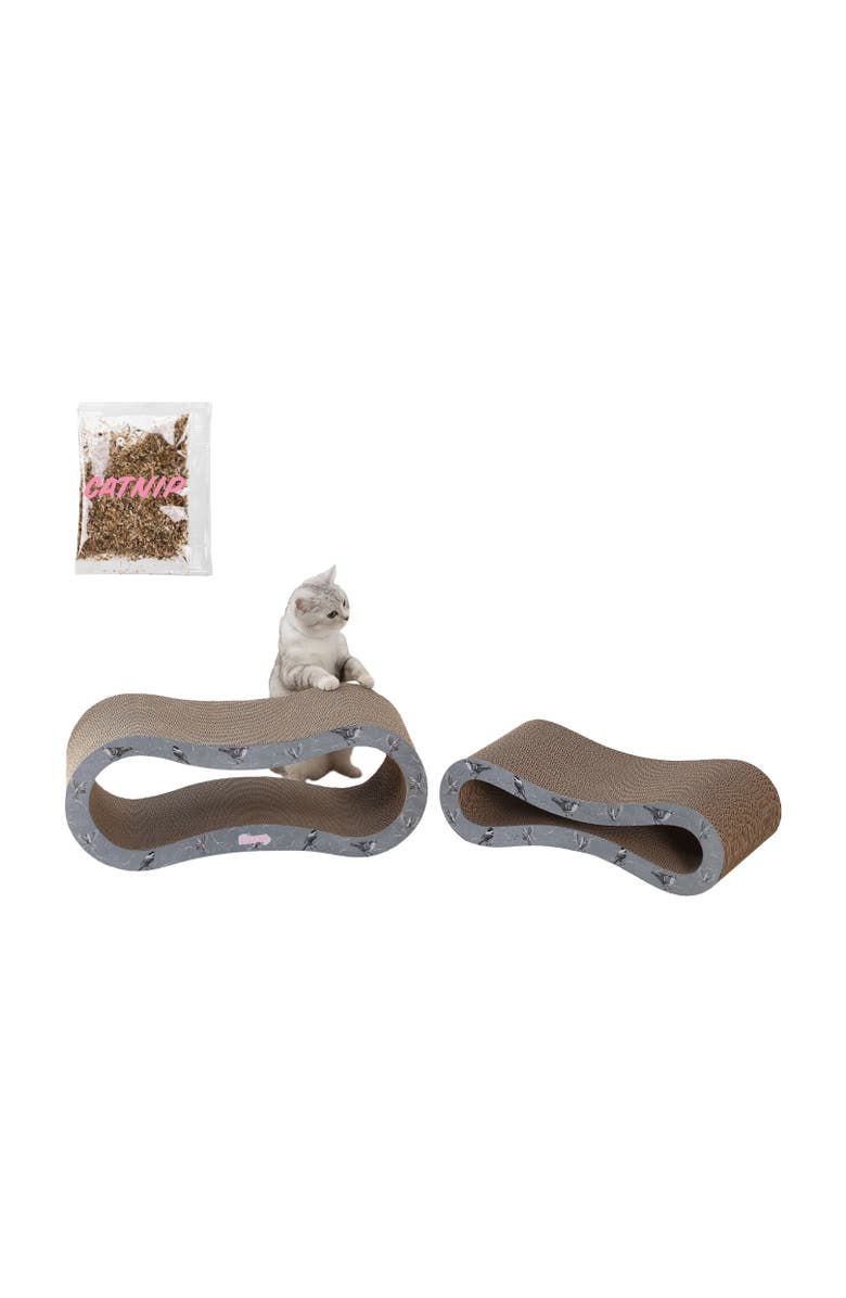 The Licker Store Suvi 26" Modern Cardboard Infinity 2-in-1 Lounge Bed Cat Scratcher with Catnip, Alternate, color, Gray