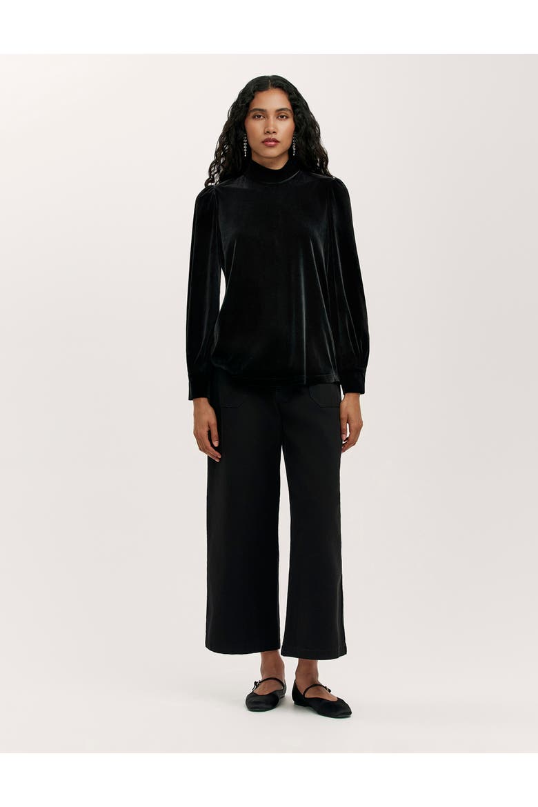 Clementine Velvet High Neck Top, Alternate, color, Black