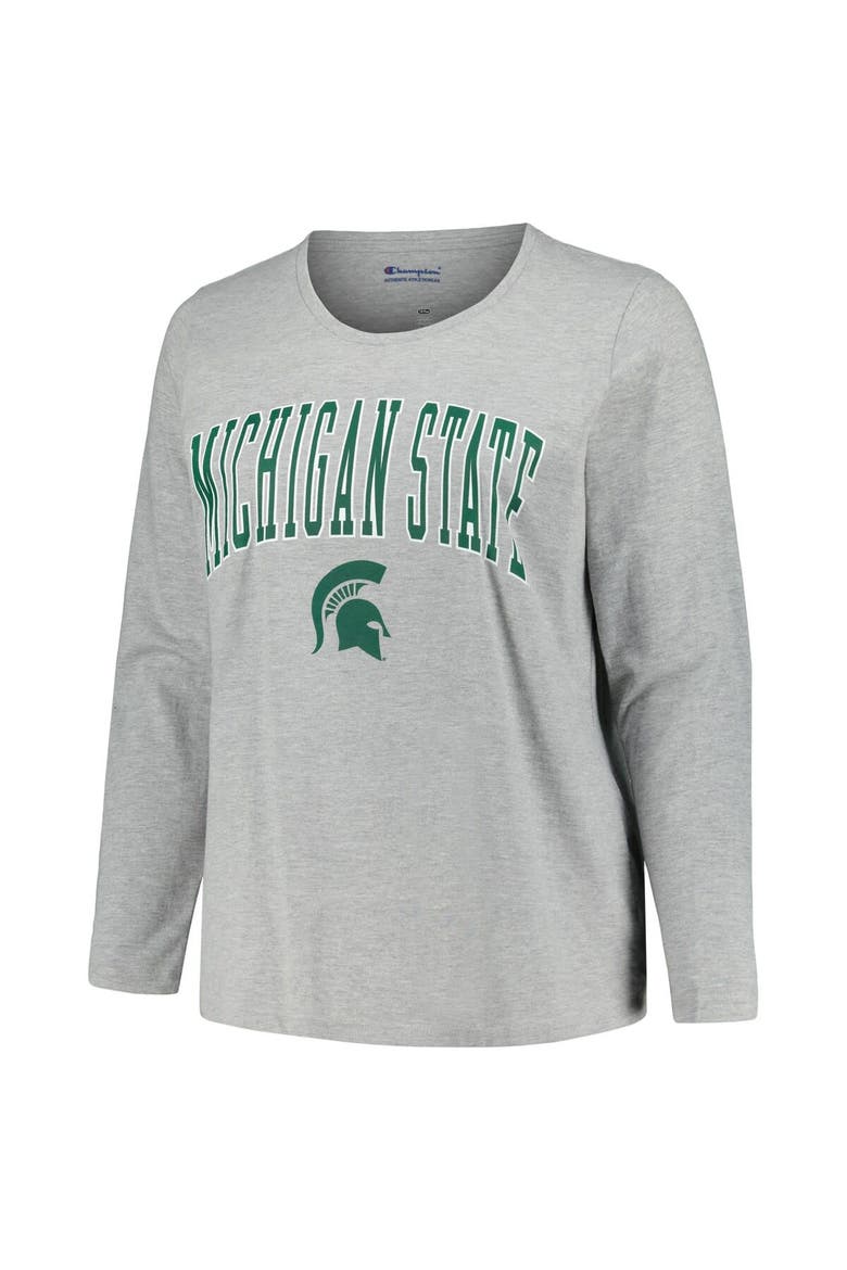 Women's Profile Heather Gray Michigan State Spartans Plus Size Arch Over Logo Scoop Neck Long Sleeve T-Shirt, Alternate, color, Heather Gray