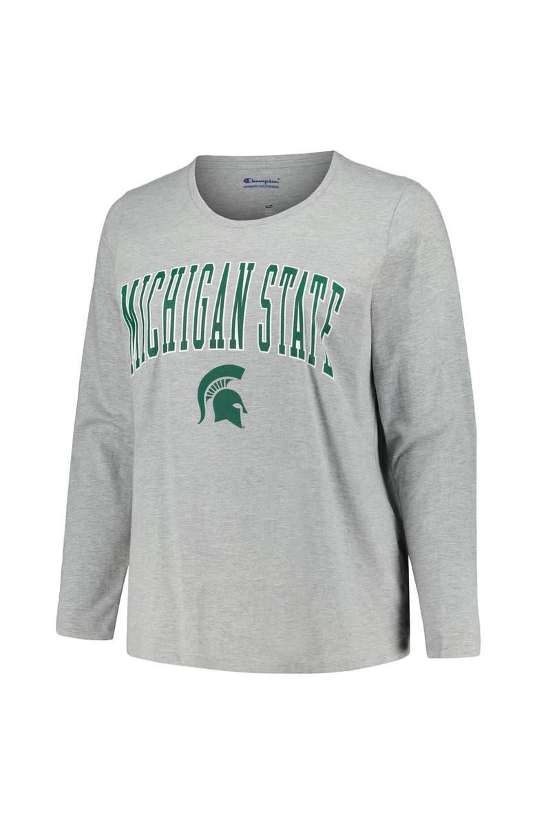 PROFILE Women's Profile Heather Gray Michigan State Spartans Plus Size Arch Over Logo Scoop Neck Long Sleeve T-Shirt, Alternate, color, Heather Gray