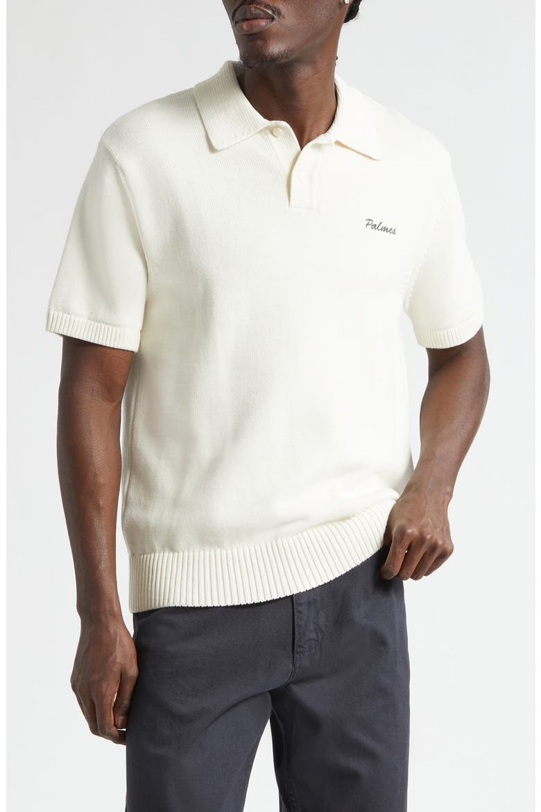 Embroidered Logo Organic Cotton Polo Sweater, Main, color, OFF-WHITE