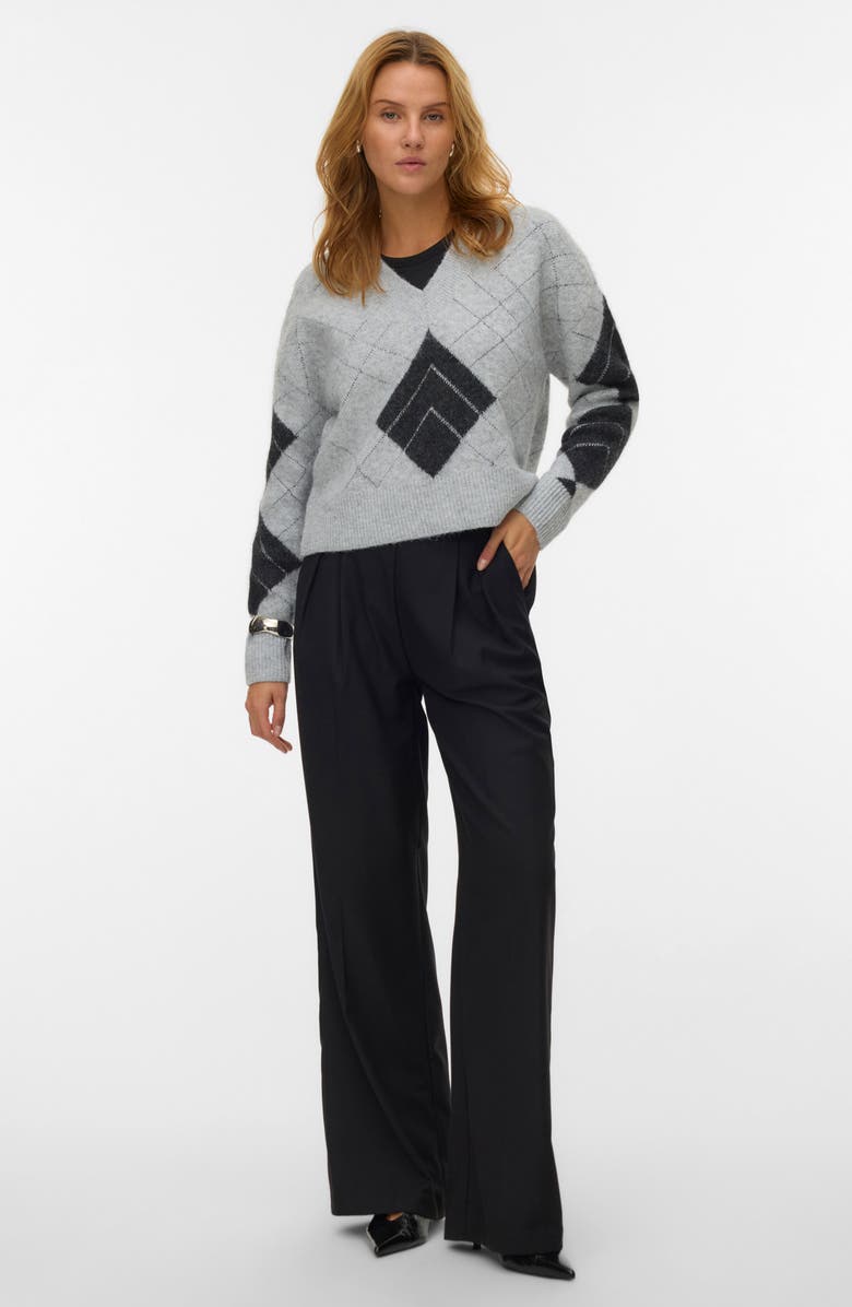 VERO MODA Dae Argyle V-Neck Sweater, Alternate, color, Lgm Detailw Dgm Silver Lurex