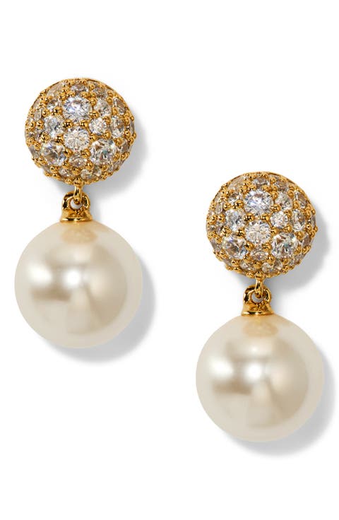Pavé Stone and Imitation Pearl Double Drop Earrings