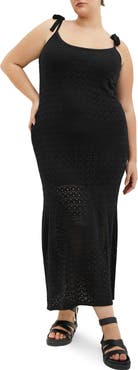 City Chic Sweet Tie Strap Open Stitch Midi Dress