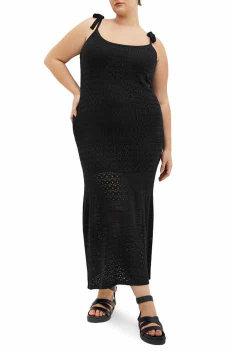 City Chic Sweet Tie Strap Open Stitch Midi Dress