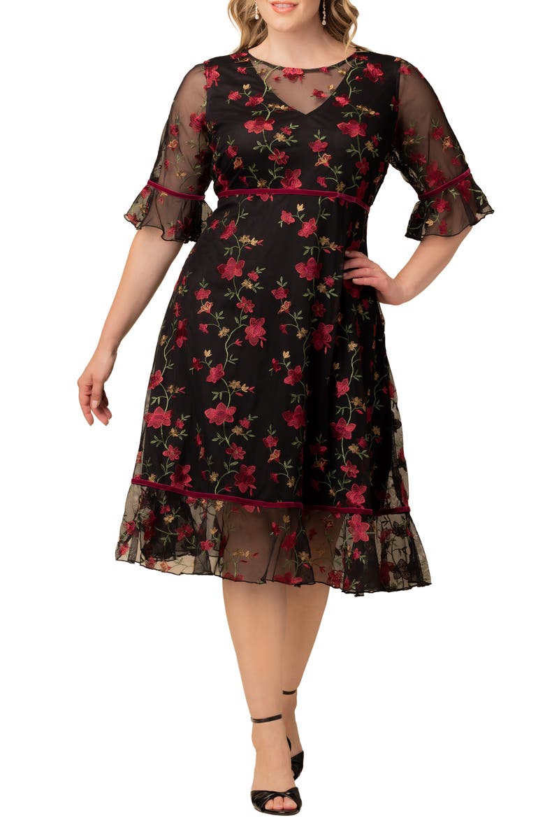 Wildflower Embroidered Dress, Main, color, BLACK/ RED FLORAL