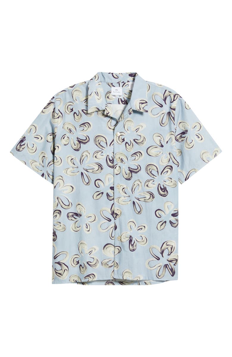 PS Paul Smith Casual Fit Abstract Floral Cotton Camp Shirt, Alternate, color, Blue