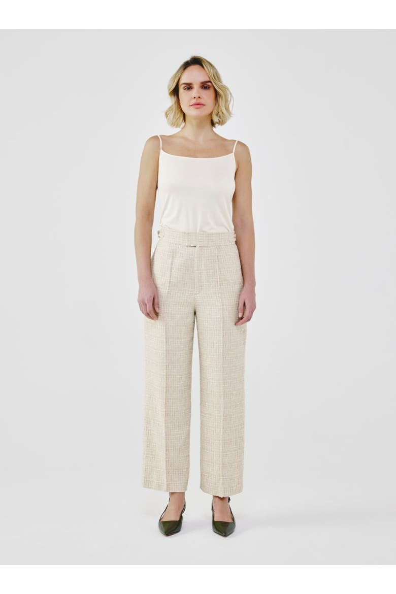Fancy Tweed High-Waist Tailored Pants, Main, color, Cream