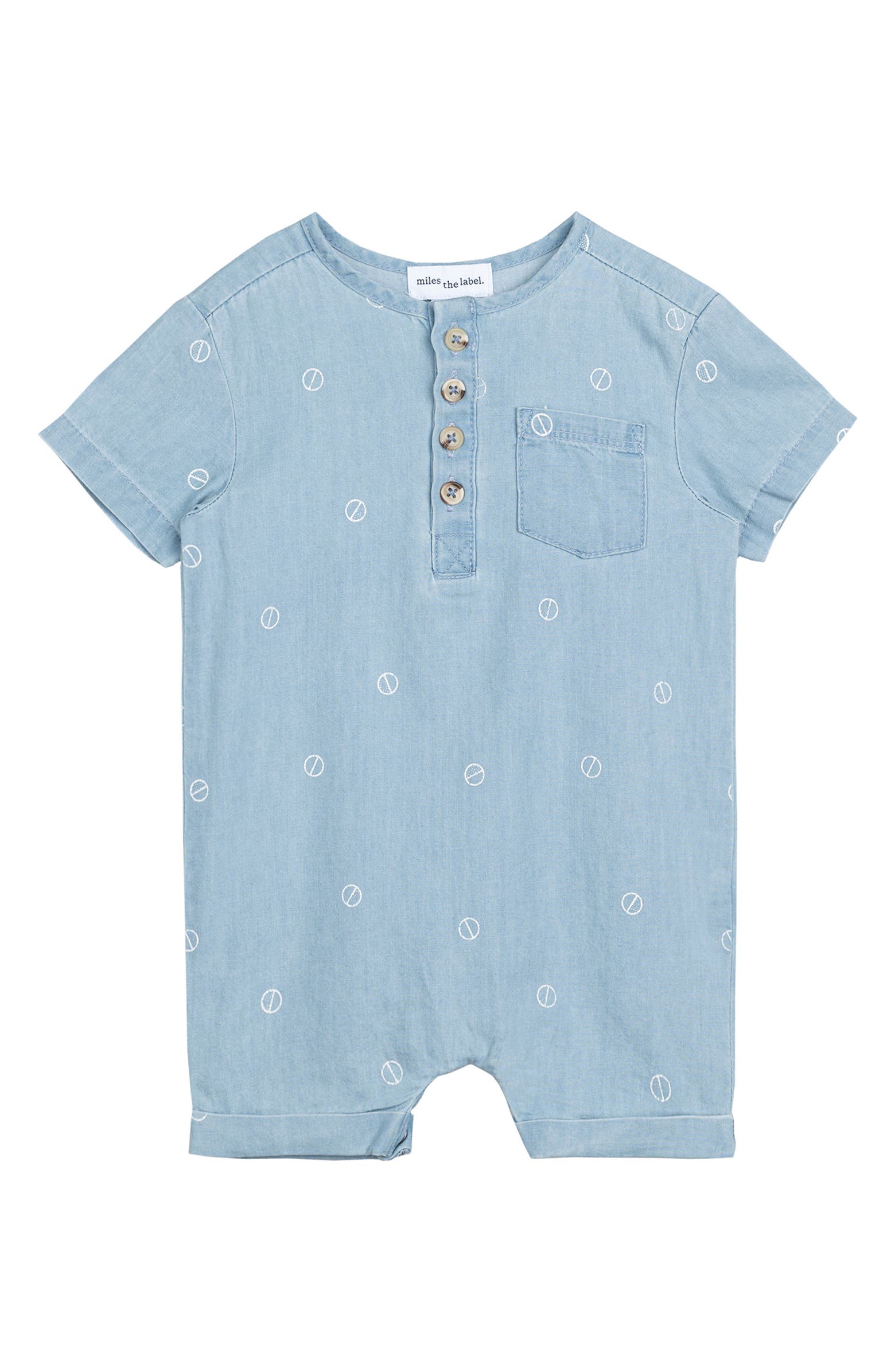 MILES THE LABEL Dot Print Short Sleeve Organic Cotton Henley Romper ...