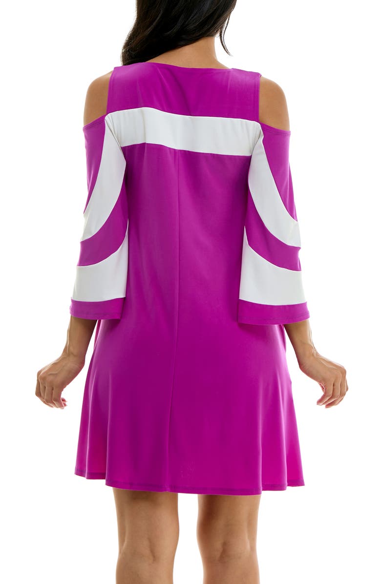 Nina Leonard Ity Stripe Cold Shoulder Dress, Alternate, color, Vibrant Violet/Ivory