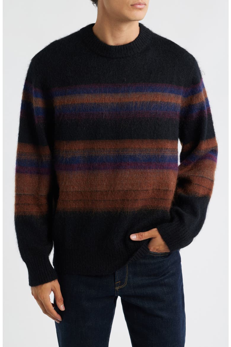Wilde Brush Stripe Wool Blend Crewneck Sweater, Main, color, BLACK / DARK MULTI