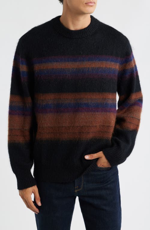 Wax London Wilde Brush Stripe Wool Blend Crewneck Sweater in Black /Dark Multi 