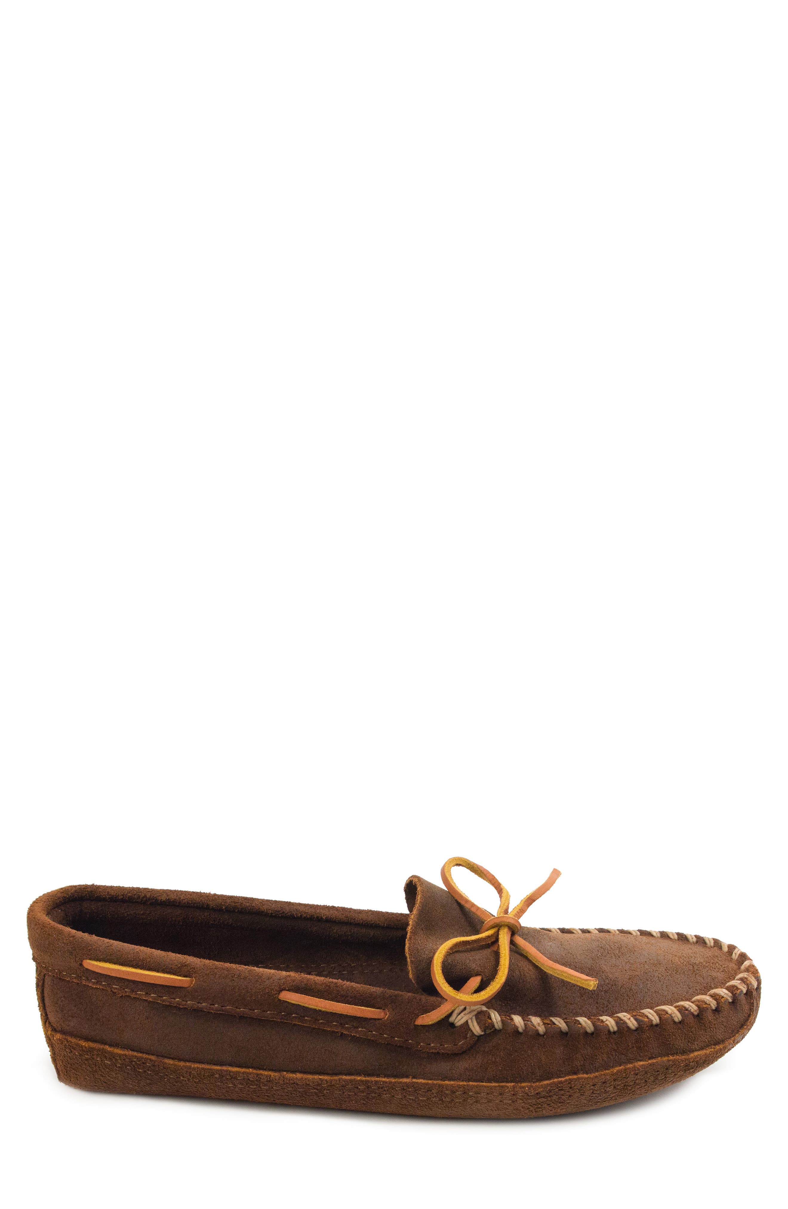 Minnetonka Suede Sole Loafer, Alternate, color, Brown