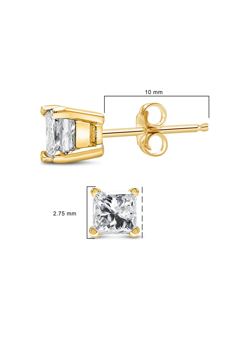 AGS Certified 14k Yellow Gold 1/4 Ct Princess Solitaire Diamond Stud Earrings, Alternate, color, Yellow