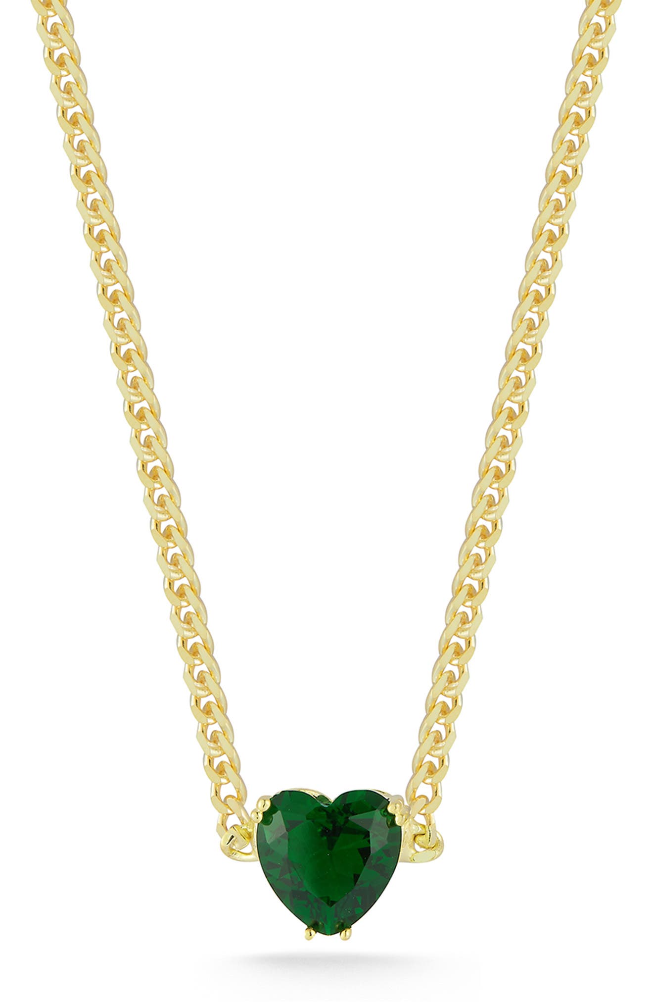 Cubic Zirconia Heart Curb Chain Necklace