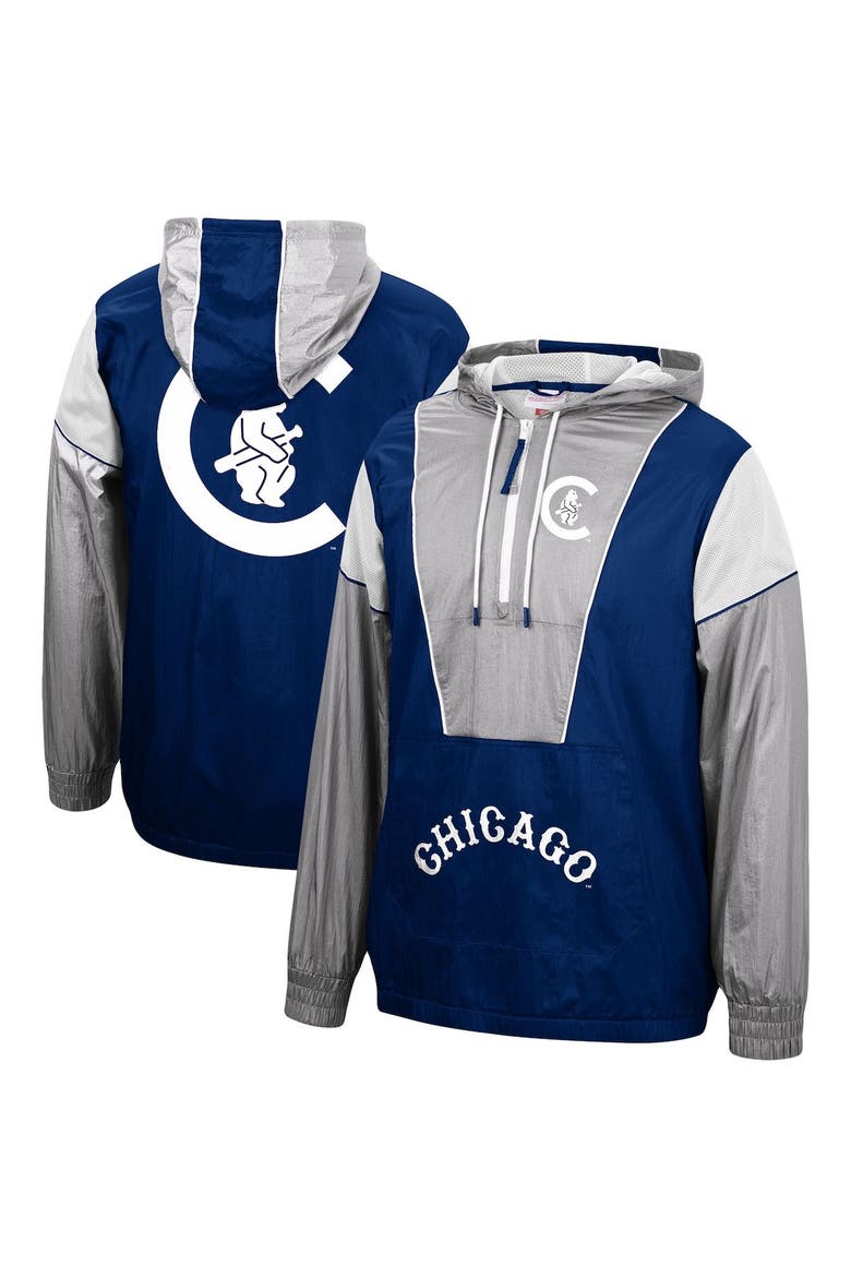 Men's Mitchell & Ness Navy Chicago Cubs Highlight Reel Windbreaker Half-Zip Hoodie Jacket, Main, color, Navy